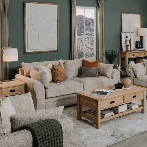 Skyline 3 seater beige fabric sofa from EZ Living Furniture.