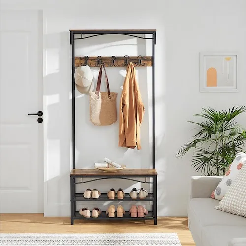 Grimm Rustic Brown 2 Shelf Shoe Rack and Bench from EZ Living Furniture.
