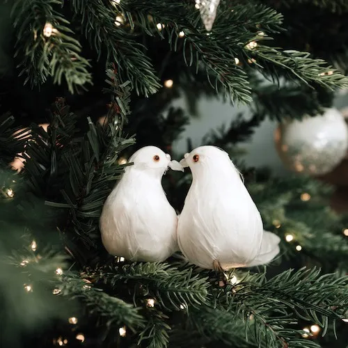 Set of two white doves Christmas tree decoration at EZ Living Furniture.
