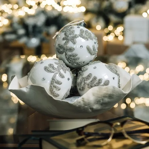Baubles in decorative bowl from EZ Living Furniture.