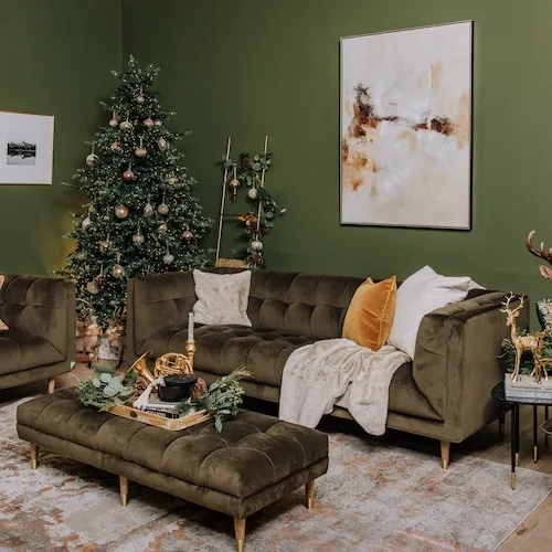 Faux fur cushions and throw with Rockefeller tree at EZ Living Furniture.