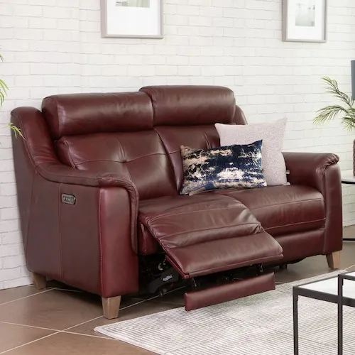 Vantage 2 Seater Dark Red Leather Power Reclining Sofa at EZ Living Furniture.