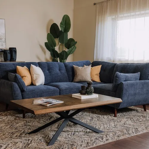 Caoimhe Denim Blue Corner Sofa at EZ Living Furniture.