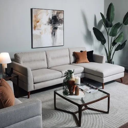 Presley Beige Fabric L-Shaped Corner Sofa at EZ Living Furniture.