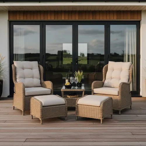 Laurel 2 Recliners & Ottoman Wicker Set with Table at EZ Living Furniture.