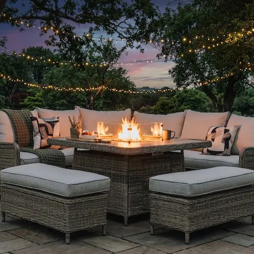 Monterey Corner Garden Set with Firepit Table at EZ Living Furniture.