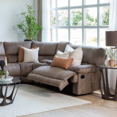 Baxter Taupe Faux Suede Corner Sofa at EZ Living Furniture.