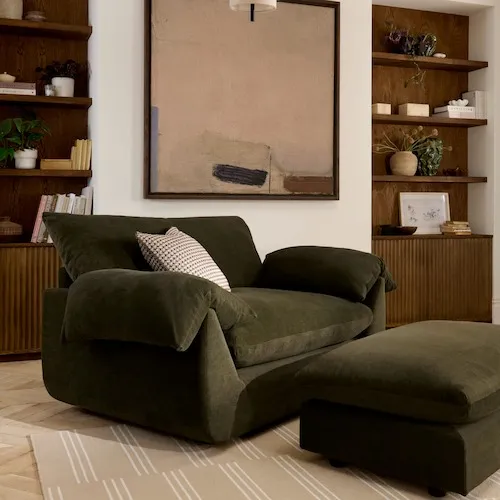 Bayswater Green Velvet Cuddler Armchair at EZ Living Furniture.