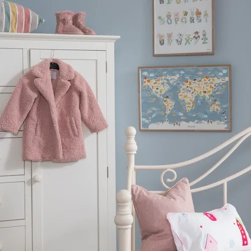 Animal map wall art in child's bedroom from EZ Living Furniture.