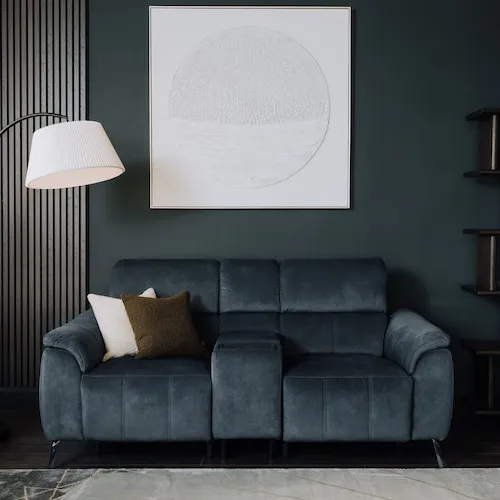 Madison 2.5 Seater Grey Fabric Power Reclining Sofa with Bluetooth Speaker at EZ Living Furniture.