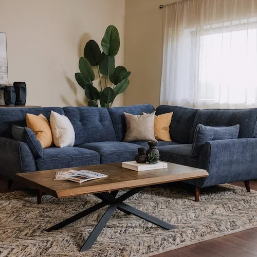 Caoimhe blue denim corner RHF sofa at EZ Living Furniture.