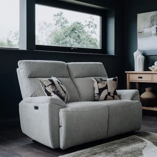 Mallow 2 Seater Silver Fabric Reclining Sofa at EZ Living Furniture.