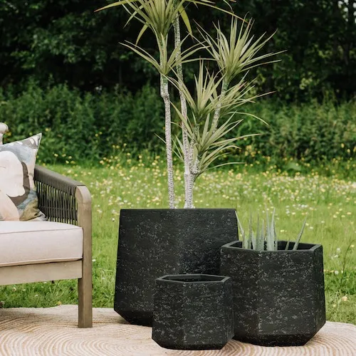 Ferrara Set of 3 Black Clay Planters at EZ Living Furniture.