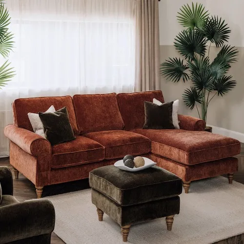 Cotswold Rust Fabric RHF Corner Chaise at EZ Living Furniture.