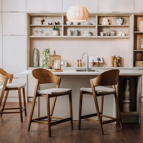 Vega Oat Bar Stools With Grey Fabric Seats at EZ Living Furniture.