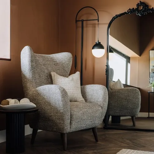 Bronx Armchair with Casper Black Floor Lamp at EZ Living Furniture.