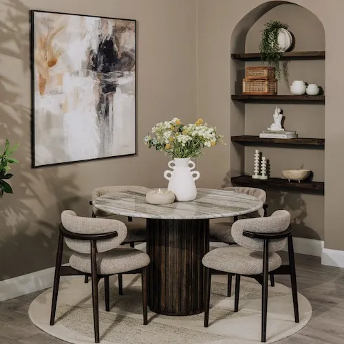 Eden Marble Dining Table & Fabric Dining Chairs