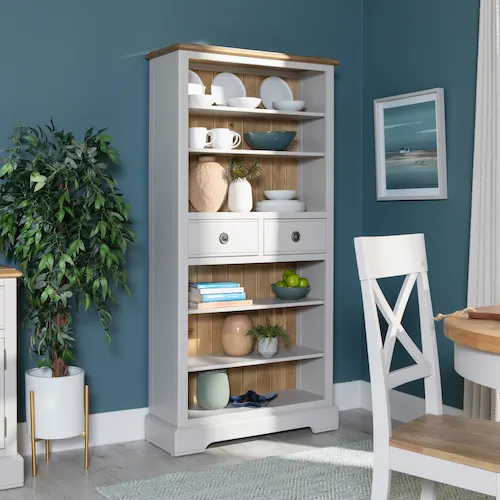Light grey and oak Toulouse Bookcase from EZ Living Furniture.