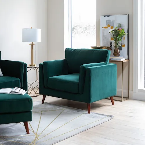 Bellini green velvet armchair from EZ Living Furniture.