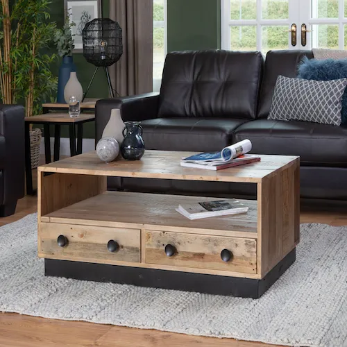 2 drawer reclaimed pine coffee table San Francisco from EZ Living Furniture.