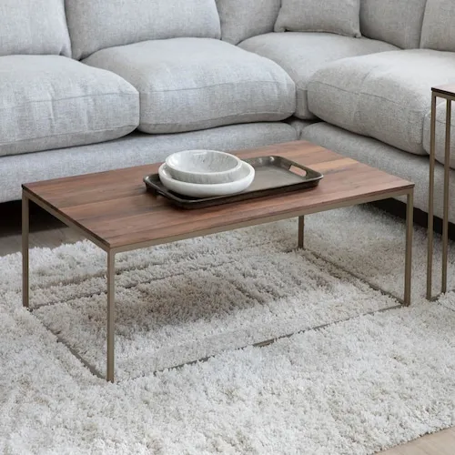 Aston walnut coffee table with gold legs from EZ Living Furniture.