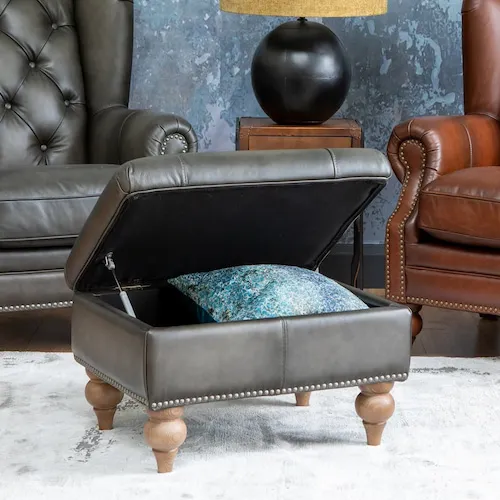 Ottowa grey leather footstool from EZ Living Furniture.