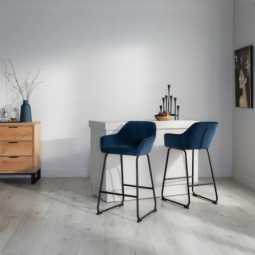 Bradley blue velvet bar stools from EZ Living Furniture.