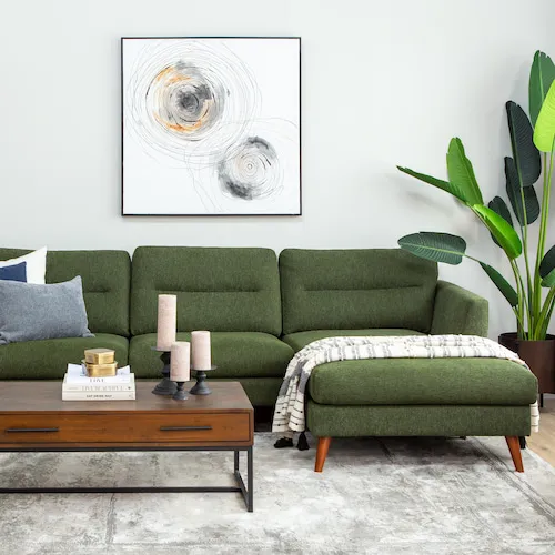 Presley green fabric corner sofa from EZ Living Furniture.
