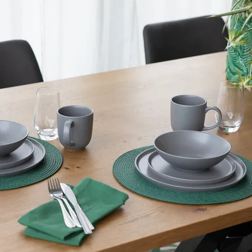 Speckle grey dinnerware from EZ Living Furniture.