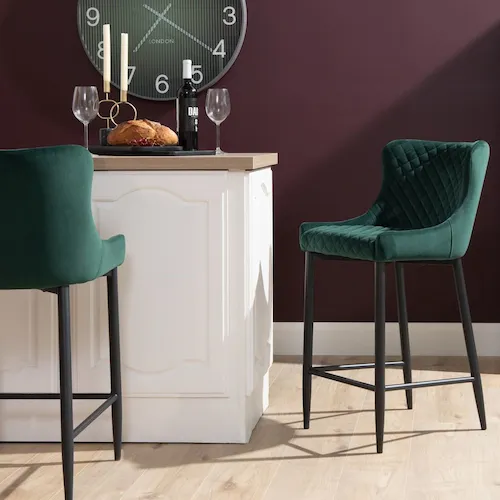 Green velvet Ottowa bar stools from EZ Living Furniture.