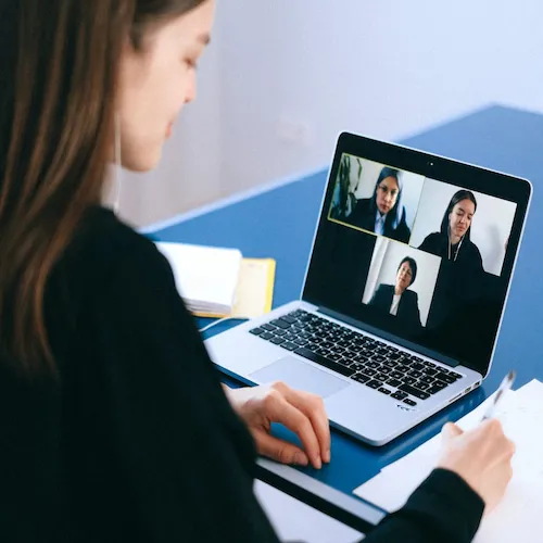 Woman on online meeting.