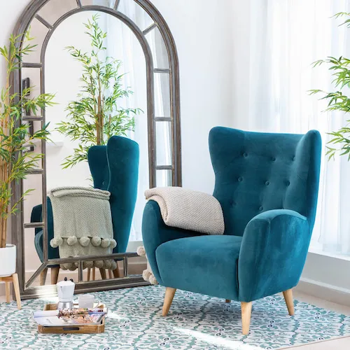 Bronx teal velvet armchair from EZ Living Furniture.