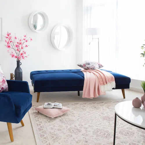 Metro blue velvet sofa bed from EZ Living Furniture.