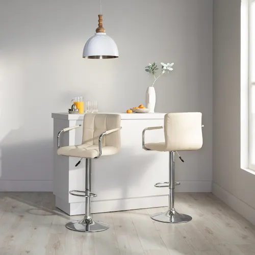 Jasmine cream faux leather bar stools from EZ Living Furniture.