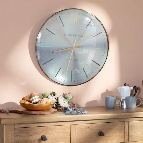 Thomas Kent silver wall clock from EZ Living Furniture.