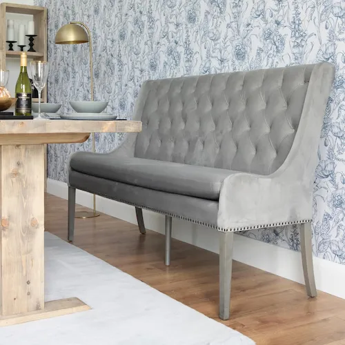 Oscar grey velvet bench from EZ Living Furniture.