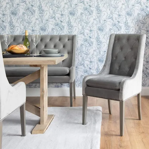 Oscar grey velvet dining chair from EZ Living Furniture.