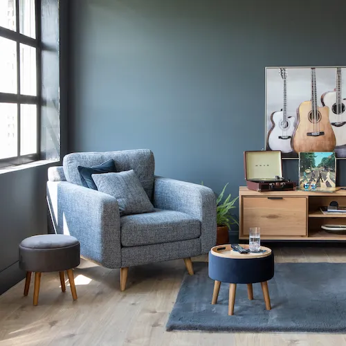 Scott navy blue ottoman storage footstool from EZ Living Furniture.