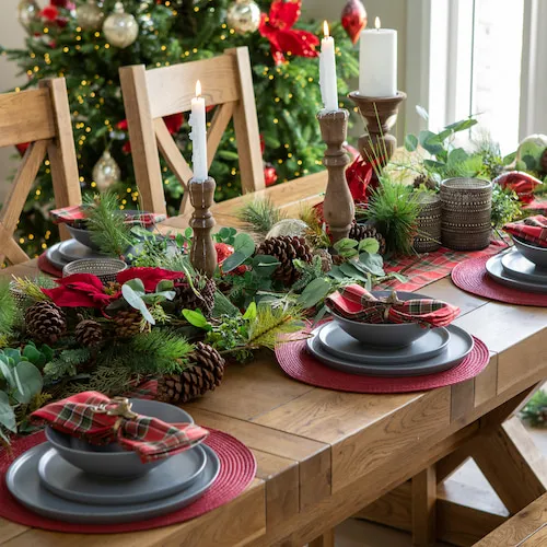 Red Christmas table setting.