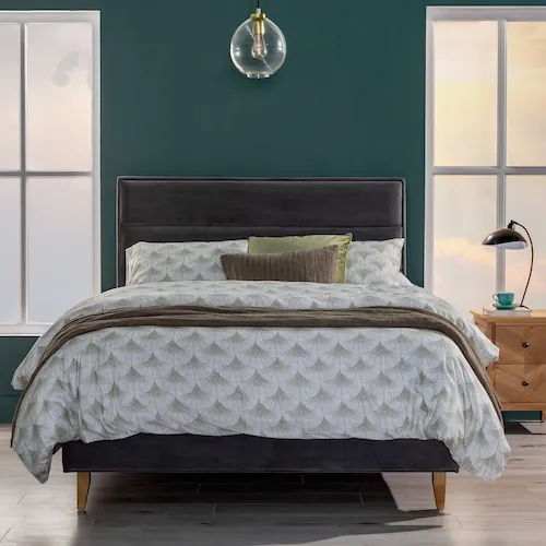 Ebony grey velvet bed frame from EZ Living Furniture.
