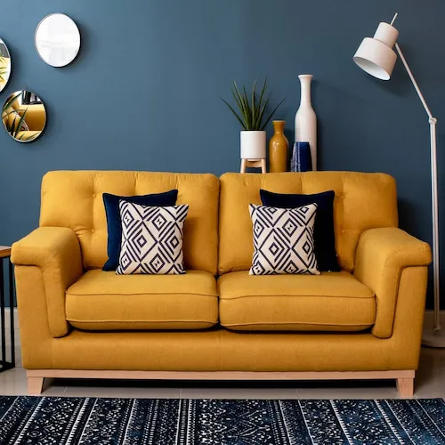 Fjord high back yellow fabric sofa from EZ Living Furniture.