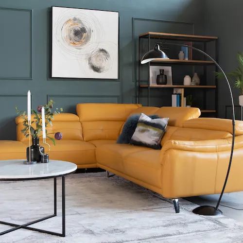 Valentino yellow leather RAF corner chaise.