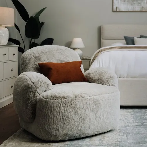 Fury Grey Fur Fabric Swivel Chair at EZ Living Furniture.