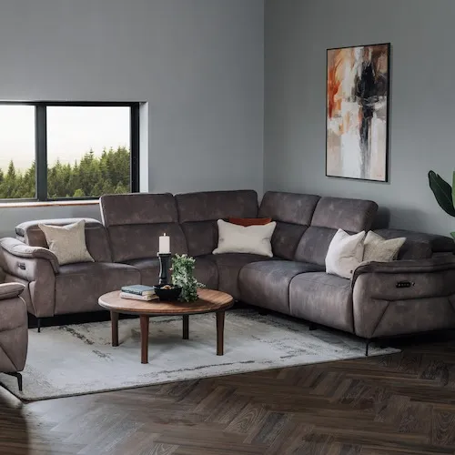Brown Grey Power Reclining Corner Carlton Sofa at EZ Living Furniture.