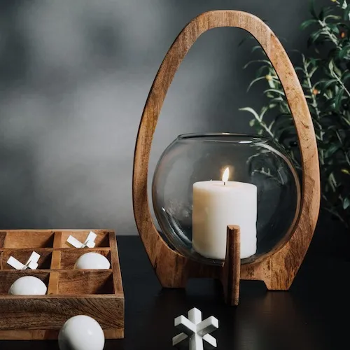 Kimora Large Wood & Glass Candle Holder at EZ Living Furniture.