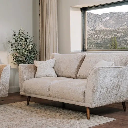 Boutique Sofa with curtains in living room.