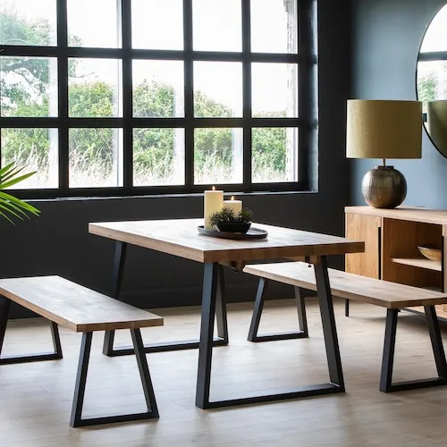 Renvyle Black Metal & Oak Dining Table at EZ Living Furniture.