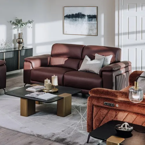 Paige 2 Seater Brown Leather Power Recliner Sofa at EZ Living Furniture.