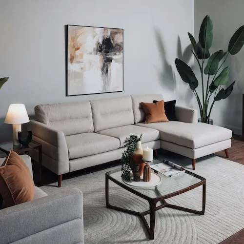 Presley Beige Fabric Corner Sofa RHF at EZ Living Furniture.