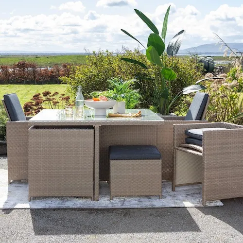 Milano Cube Set with 4 Rattan Chairs & 4 Stools With Table at EZ Living Furniture.